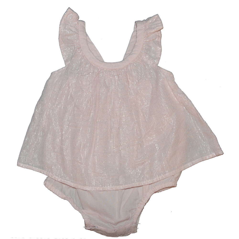 Baby Gap Factory NWT Pink Silver Stripe Ruffle Romper 0-3 3-6 Months
